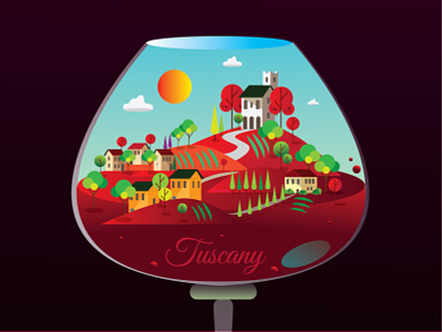 Toscany all the pretty colors branding city illustration depth glass illustration illustration art illustration design illustration map map redwine tuscany village wine winery