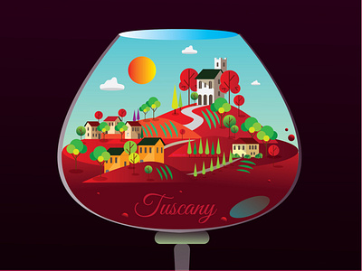 Toscany all the pretty colors branding city illustration depth glass illustration illustration art illustration design illustration map map redwine tuscany village wine winery