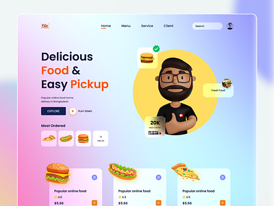 Food Delivery Landing Page app burger design food app food delivery landing page food delivey app homepage hotdog illustration interface landing page pizza resturent resturent landing page uiux web design website