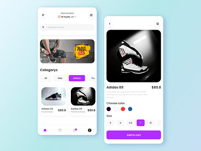 Shoe app concept - Home page adidas app app design apps brand design home home page illustration ios ios app mobile app design nike online shopping shoe shoe app shoes ui uiux