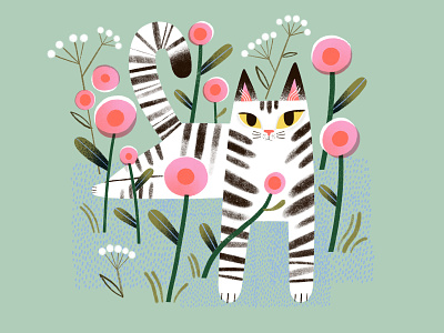 Meadow Kitty animal illustration cat cat and flowers cat art cat illustration cute cat illustration meadow stripey cat