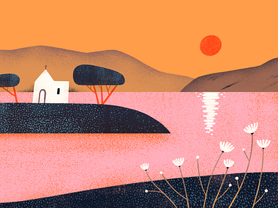 Crete colourful digital art illustration landscape procreate stylized illustration summer sunset travel travel illustration