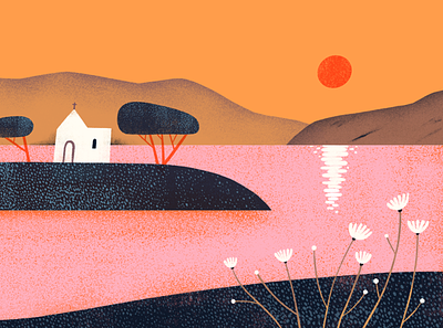 Crete colourful digital art illustration landscape procreate stylized illustration summer sunset travel travel illustration
