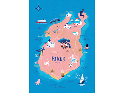 Map of Paros cycladic islands greece map illustrated map map illustration map of paros paros paros map travel illustration