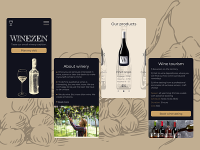 Mobile version of landing page for winery