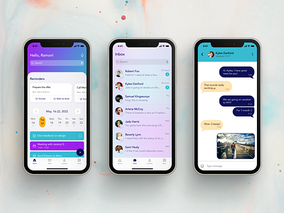 Mobile app for planning and communication bright calendar chat colorful communication messages mobile app planning reminder tasks to do to do list ui ui design