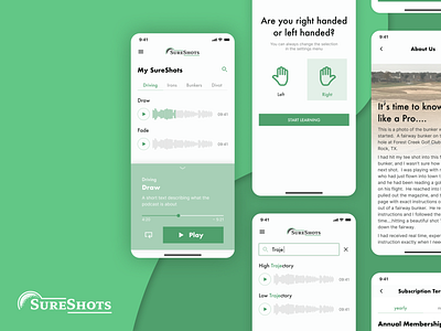 App golf education podcasts branding design golf logo mobile podcasts ui ux