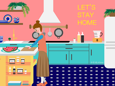 Let’s stay home-cooking commercial illustration