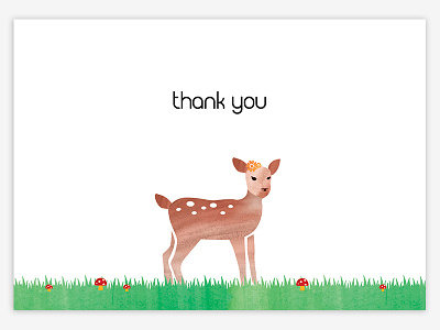 Woodland Thank You Card deer mushroom thank you card watercolor woodland