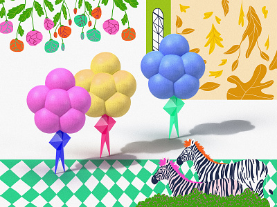Abstract flowers and zebras