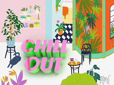 Chill Out with Cats 3d 4d architect cat cat illustrations chill out design designer digital art digital illustration digitalart flowers graphic design illustration illustration art illustrator interior mixed media motion graphics plants