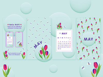 May Phone Wallpapers arts branding calendar design designer digital art digital illustration digitalart flowers graphic design illustration illustration art illustrator may phone phoneart tulips ui wallarts wallpapers