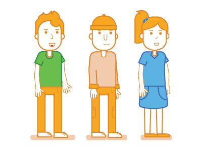 3 People cartoon character girl guy line orange people person