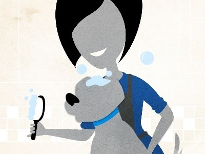 Washing The Dog animal character illustration