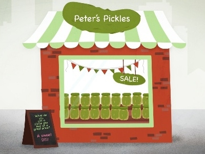 Peter's Pickles Shop Is Open For Business explainer video illustration pickle