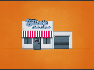 Eliot's Auto Repair building illustration shop store