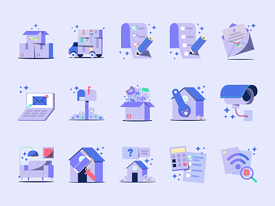 MyMove | Medium Illustration Set calculator design email faq illustration illustrations internet plans letter mailbox moving moving boxes moving out moving truck ui vector