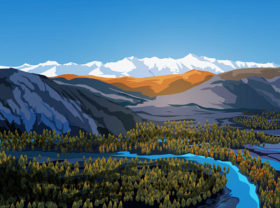 Vector landscape beautiful forest freedom illustration landscape mountain nature river sky