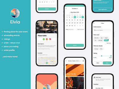 Elvia - mobile app connecting artists and venues app design graphic design mobile ui ux