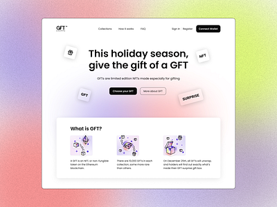 NFT Project Landing Page Design Hero Section colorful front end glass gradients landing page nft site site design ui ux web design website