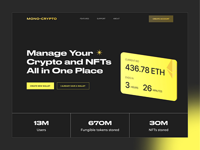 Cryptocurrency Management Landing Page Design