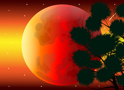 Landscape Illustration - Moon art design graphic design illustration landscape illustration moon redmoon siluet tree vector web