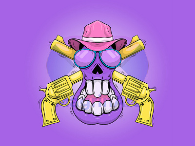COWBOY SKULL art cartoon cowboy design doodle gun skull