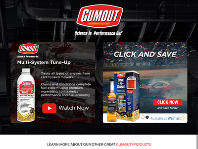 GumOut Product Landing Page cars design engine formula drift fuel landing page racing tune up ui ui design ux web design
