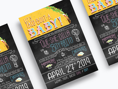 Taco-bout a Baby Gender Reveal Party invitation adobe photoshop cards chalk lettering chalkboard custom type design design cuts digital illustration hand drawn type hand lettering illustration invitation invite lettering party photoshop print design type illustration typography wacom tablet