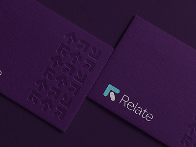 Relate logo and business card bank brand branding business card design finance identity lettermark lettermarks logo logotype minimalist mockup monogram purple r stationery