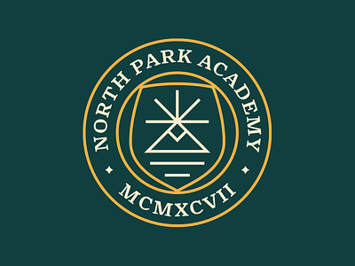 North Park Academy Logo Design academy badge brand branding crest design icon identity illustration logo minimalist montains nature north official park school shield sun water