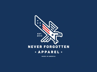 Never Forgotten Apparel Final Logo Design america animal branding design eagle icon illustration logo minimal patriotic star usa