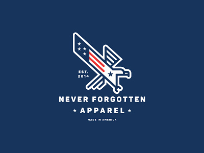 Never Forgotten Apparel Final Logo Design america animal branding design eagle icon illustration logo minimal patriotic star usa