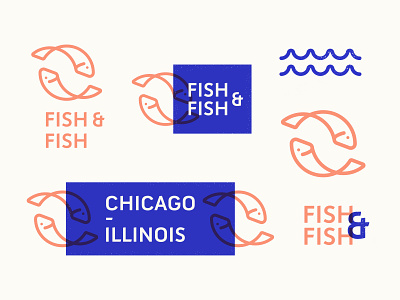 It's all about Fish - Fish & Fish animal badge brand branding chicago design fish icon identity illustration lettermark logo minimalist ocean restaurant system type typography waves wordmark