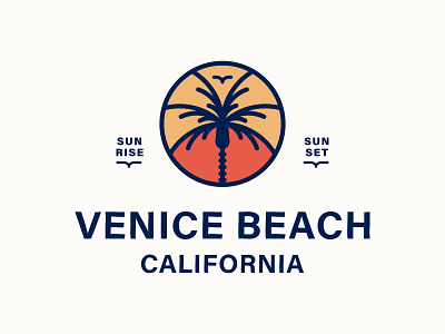 Venice Beach Just For Fun badge beach bird cali california design icon illustration logo los angeles minimalist palm palm beach palm tree sky sun sunrise sunset tree venice beach