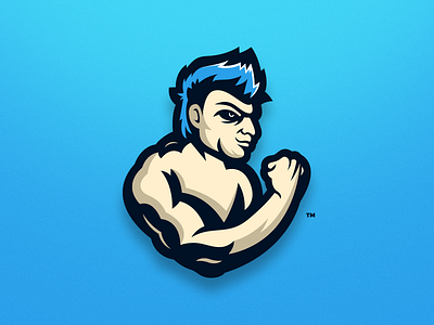 Got 'Em Gaming - Mascot Logo Design blue hair cool hair esports gaming gotem logo mascot muscle man sports mascot