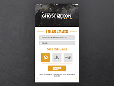 Ghost Recon: Wildlands - Beta Sign Up #DailyUI #001 beta contact dailyui form gaming ghost recon playstation sign up steam tom clancy ui xbox