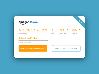 Amazon Prime Credit Card Checkout - #DailyUI #002 1 year amazon cancel card checkout credit credit card dailyui prime subscription ui ux