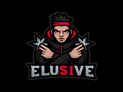 ELUS1VE - Ninja Mascot Logo elusive esports gaming headband logo mascot ninja red shuriken sports throwing star warrior
