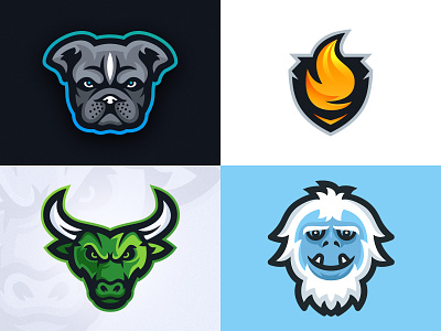 2018 - My Top Four Shots 2018 branding bull dog esports flame gaming logo logos mascot pug shield sports yeti