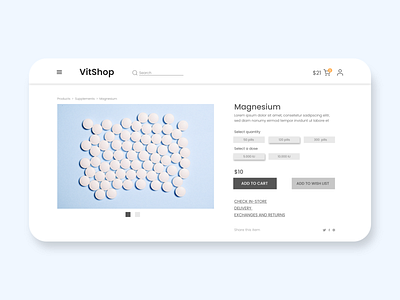 Simple product page of supplements e-shop