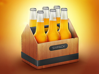 A sixpack of beer beer bottle box cap detailed glass icon illustartion light metal nail sixpack texture toolbox vivid wood