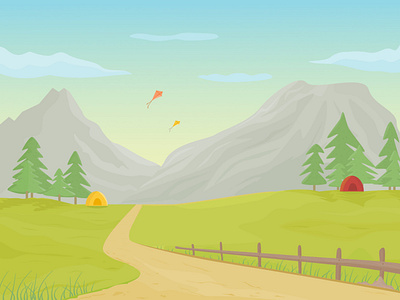 Mountain Landscape and Camping Area Vector Illustration