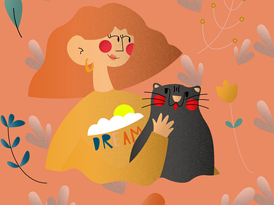 A girl with her cat design flat illustration