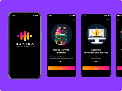Project HABINO - Welcome Screens app design education graphic logo music ui ux