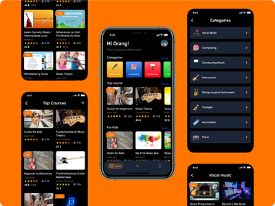 Project HABINO - Home, Categories, Top Courses, For Kids app design education graphic design music ui ux