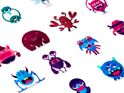 Monsters Stickers Set animals colors dog flat graphicdesign icon iconset illustrations illustrator monsters stickers vector