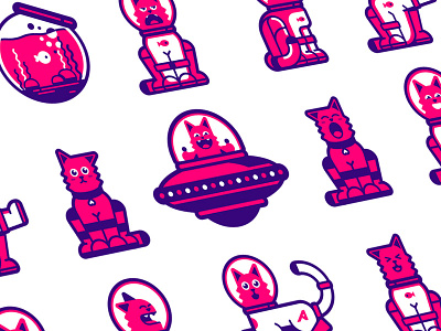 Astrocat animals astronaut cat character colors flat graphic illustration line space stickers vector