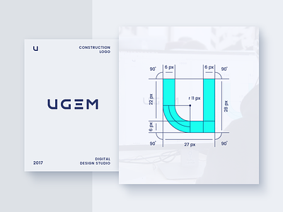 UGEM Logo Construction brand construction designer flat letters logo mark minimal type vector