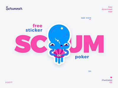 Be Rock Sticker app character color flat free illustrator ios octopus scrum shell stickers typography
